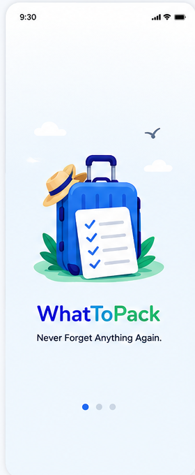 WhatToPack splash screen with the app logo